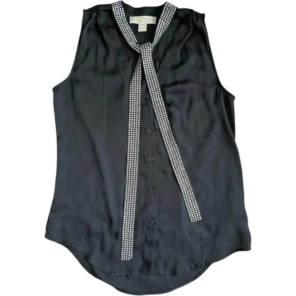 Michael Kors Black Embellished V Neck Sleeveless Top, XS